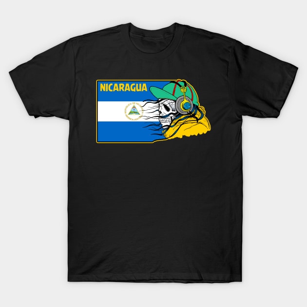 Cool Nicaragua Skull Flag, Nicaragua Flag, Nicaraguans T-Shirt by Jakavonis